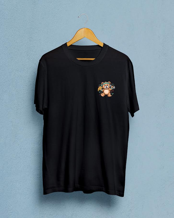 Koszulka Kinda Fit Sorta Fat – zabawny nadruk, miś fitness - obrazek 3